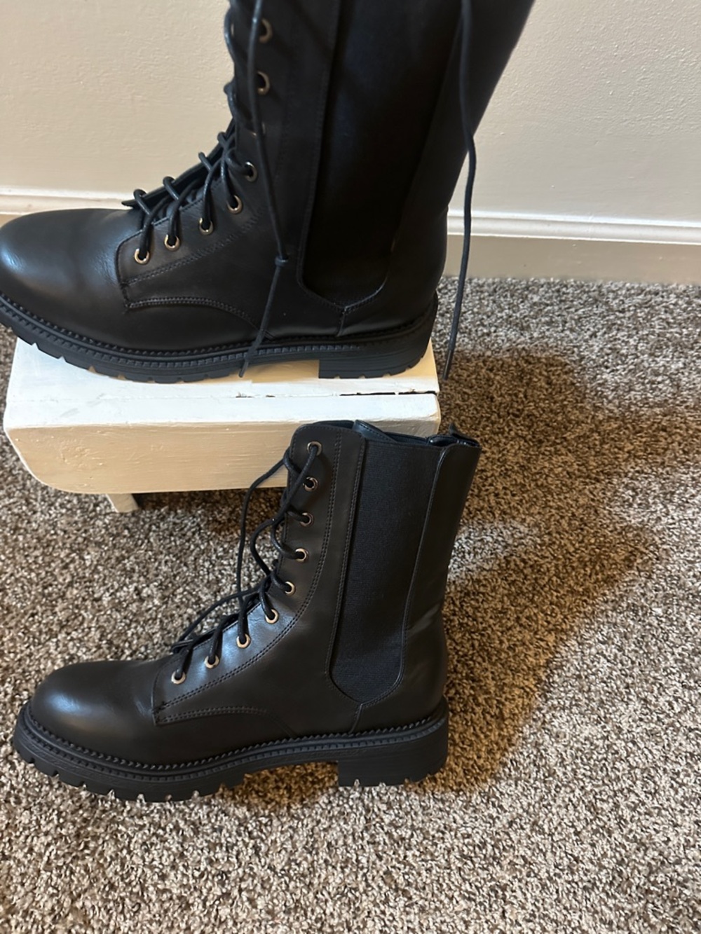 Rock & Candy Black Platform Lug Sole Boots Size 10 VEGAN leather